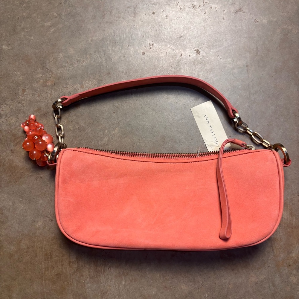 Ann Taylor Womens Small Pink Salmon Leather Handbag Clutch Bag Purse charm NWT - Picture 3 of 8